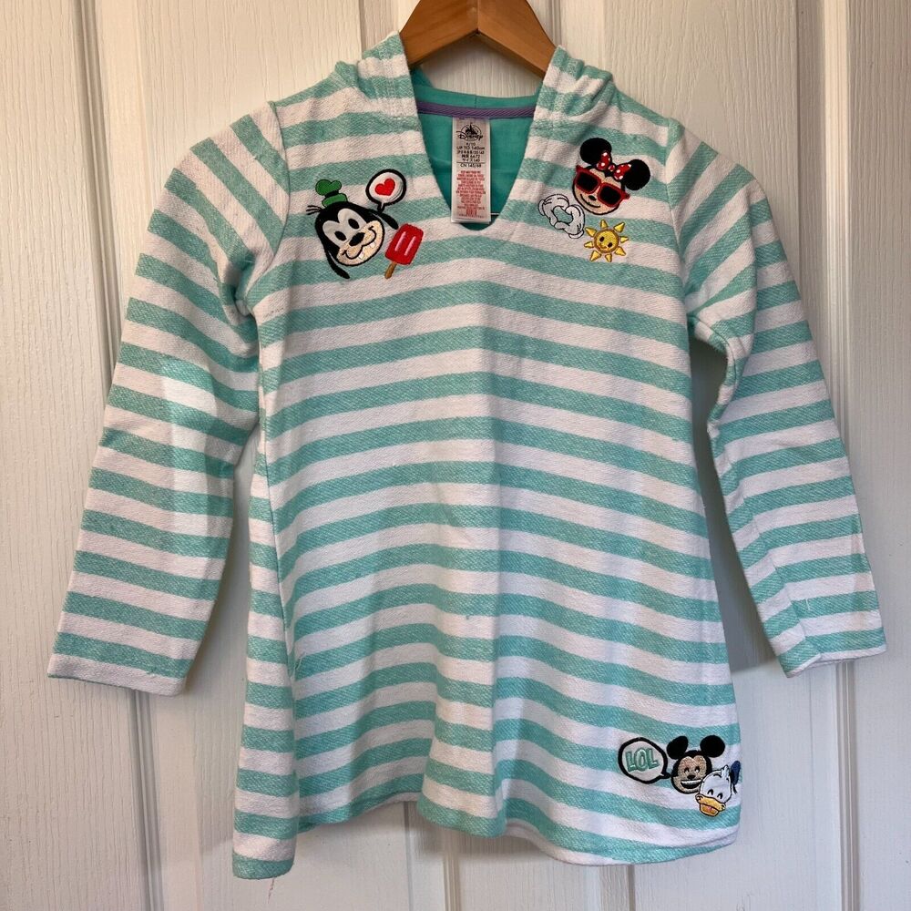 Girls Disney Mickey Mouse & Friends Emoji Swim Cover-Up: Mint stripe, Size 9/10